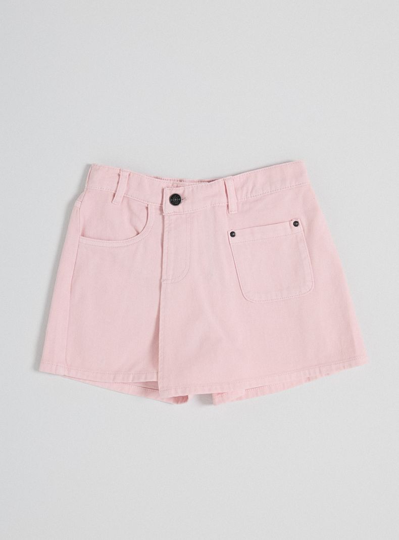 Falda Short Cruzado Estampado y Bolsillo