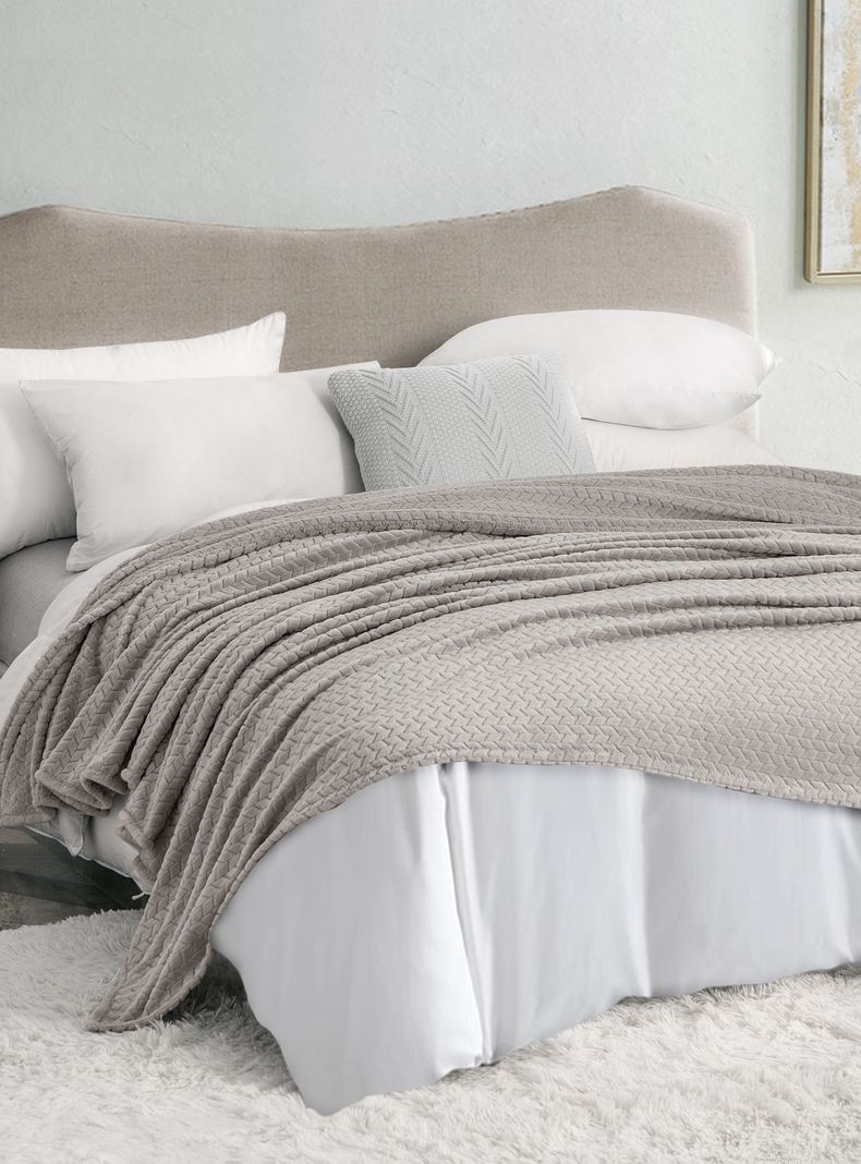 Frazada Jacquard Flannel Gris 2 Plazas