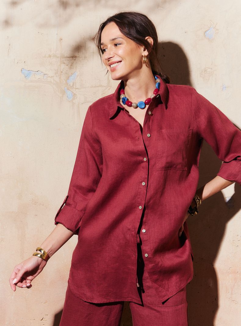 Blusa Camisera Larga Lino