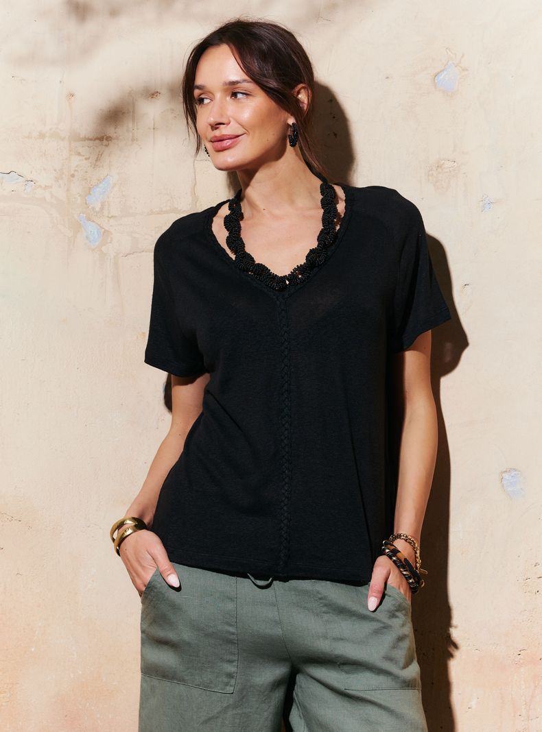 Polera con Lino y Detalle Trenzado
