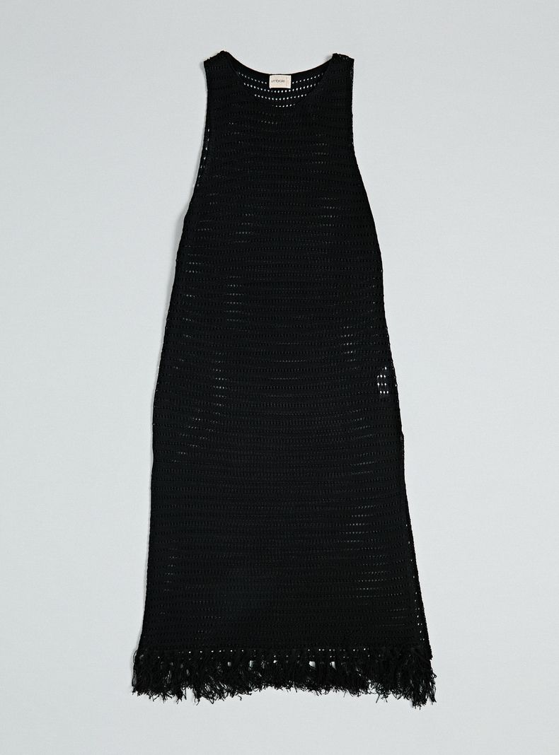 Vestido Tejido Calado con Detalle de Flecos