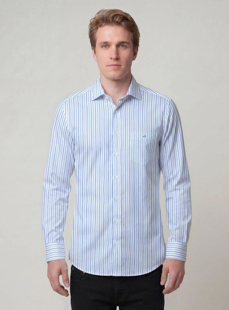 Camisa Vestir Non Iron Print Manga Larga Rayas