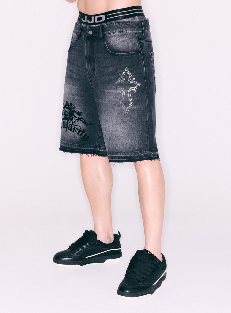 Short Ed Hardy Estampado Frontal Flock y Brillos