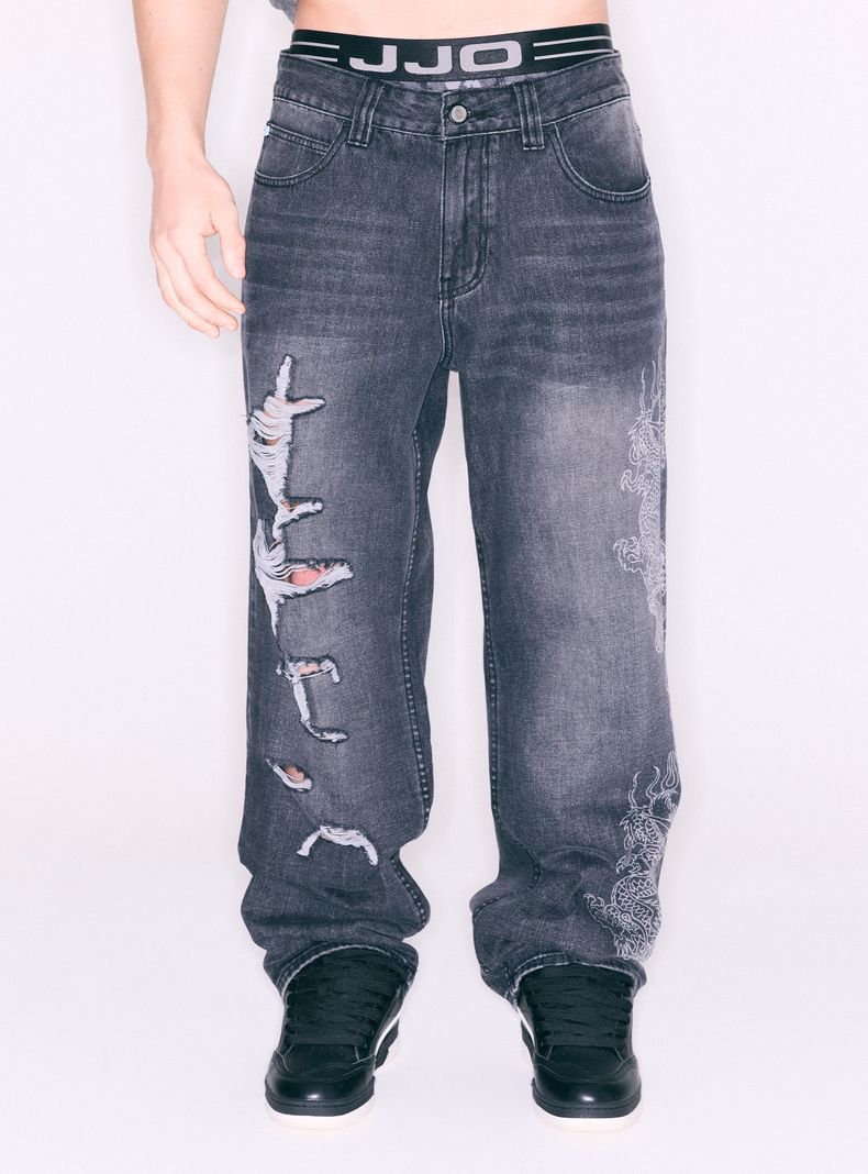 Jeans Ed Hardy Roturas y Estampado Un Costado