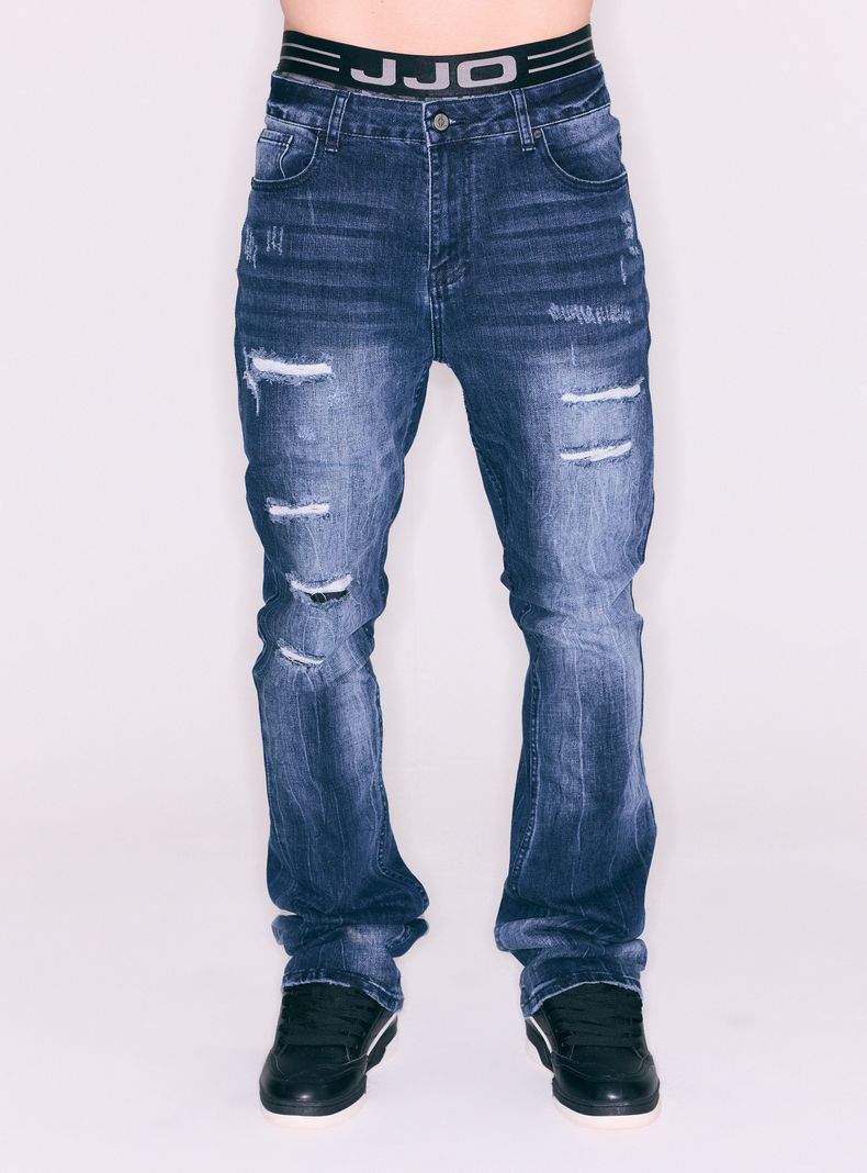 Jeans Skinny Flare Lavado Contrastado y Roturas