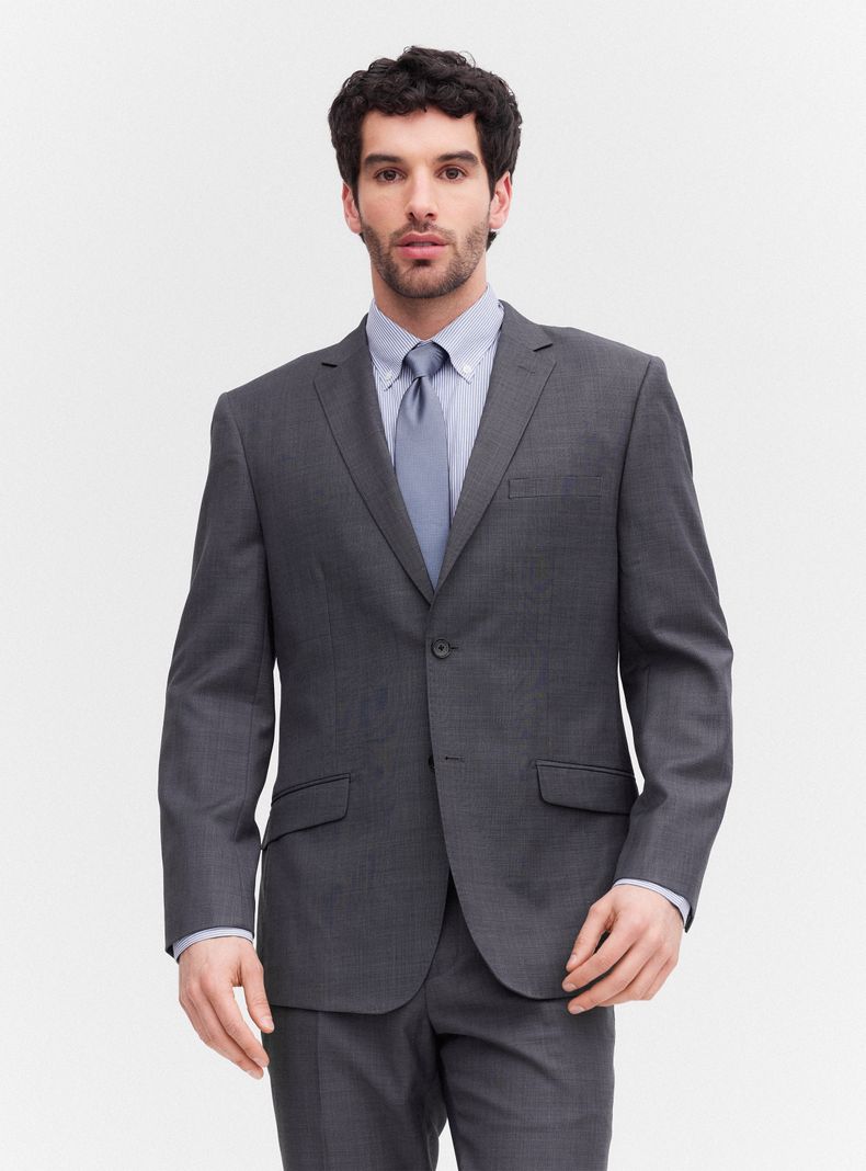 Traje Recto Slim Fit Fantasía Texturada en Lana