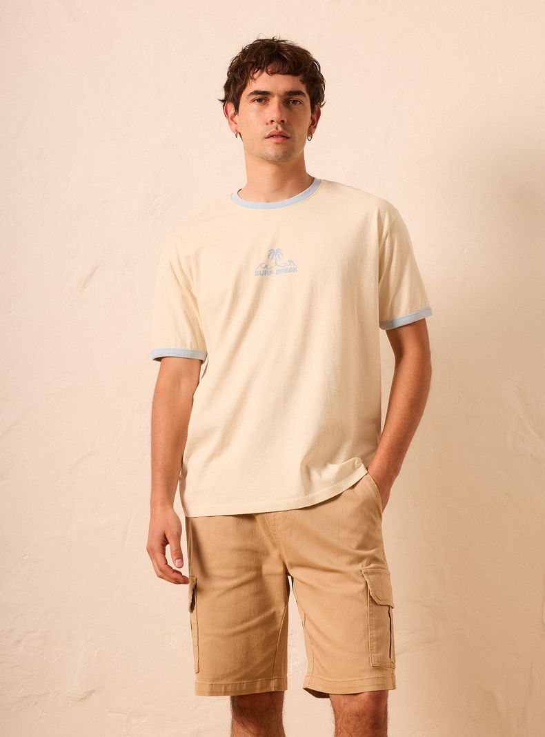 Polera Pipping en Contraste Manga Caída