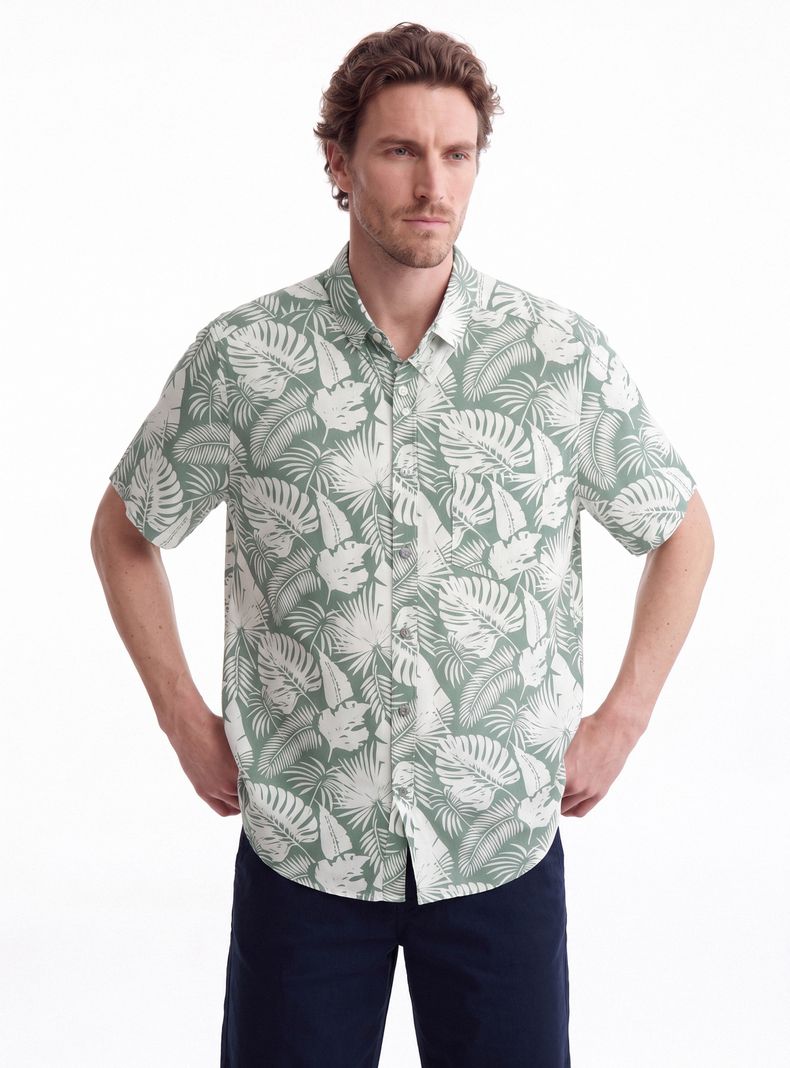 Camisa Manga Corta Algodón Print Hojas
