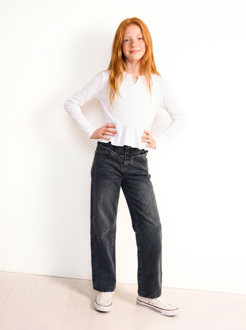 Jeans Tiro Medio con Pretina Desgastada
