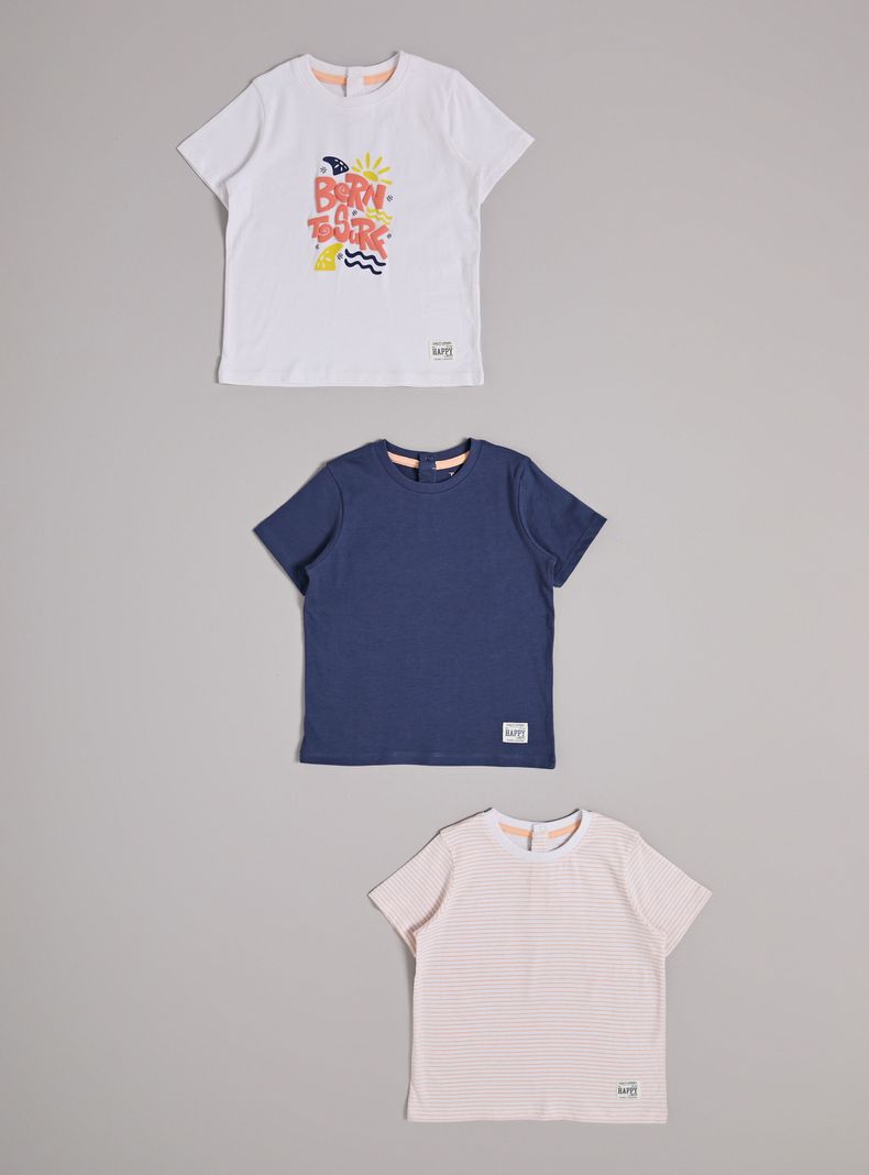 Polera 3 Pack Manga Corta Cuello Redondo con Estampado