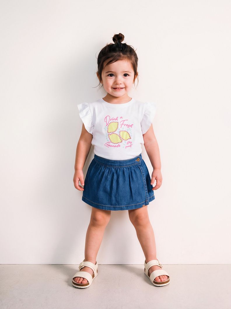 Short Skort Pretina Elástica con Botón Denim