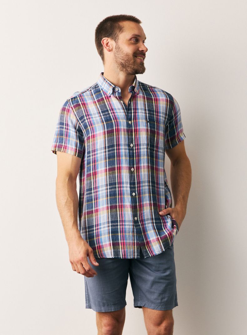 Camisa Manga Corta Lino Rayón Cuadros