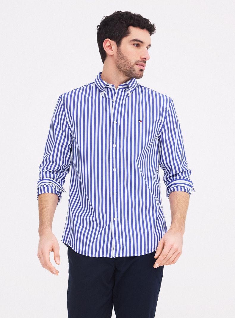 Camisa Manga Larga Print Líneas Logo Bordado