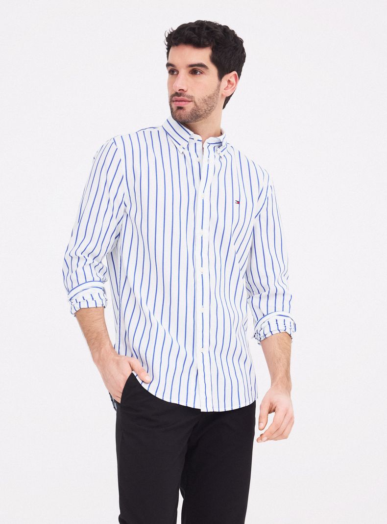 Camisa Manga Larga Print Líneas Algodón