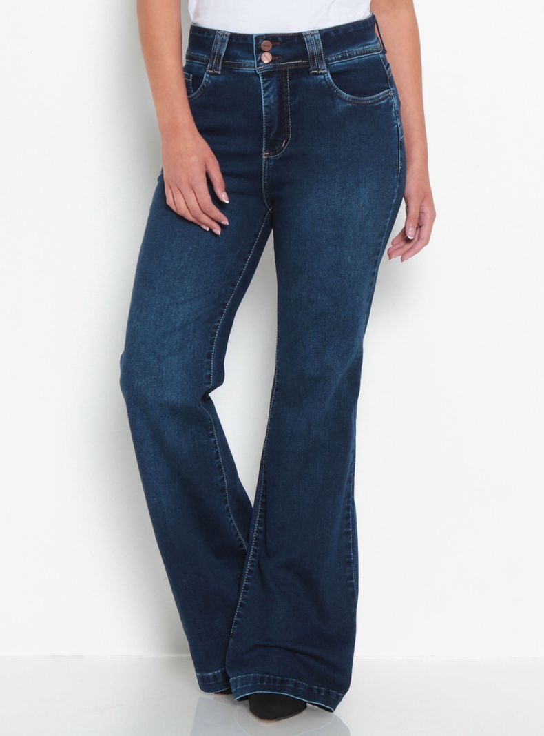 Jeans Tiro Alto Pretina Media Pierna Flare