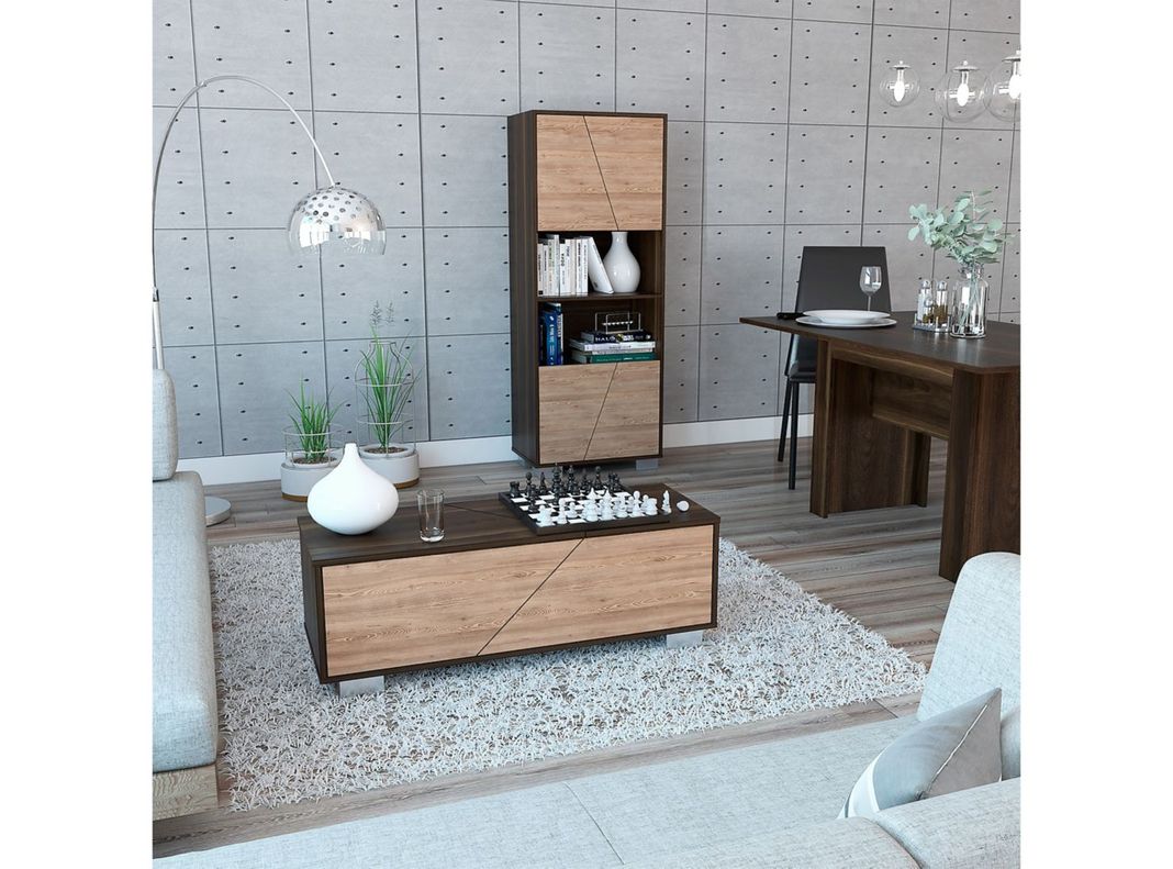 Combo Muebles Fraktal Habano Miel Biblioteca + Mesa Centro-1