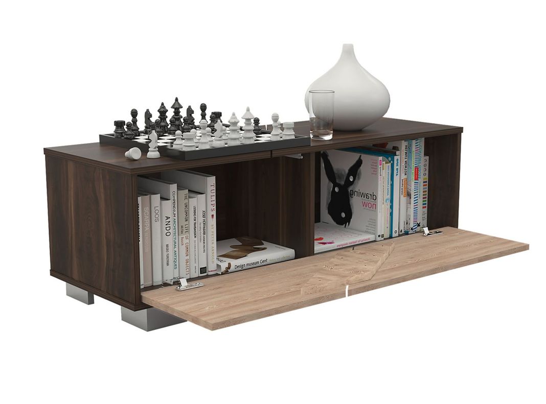 Combo Muebles Fraktal Habano Miel Biblioteca + Mesa Centro-3
