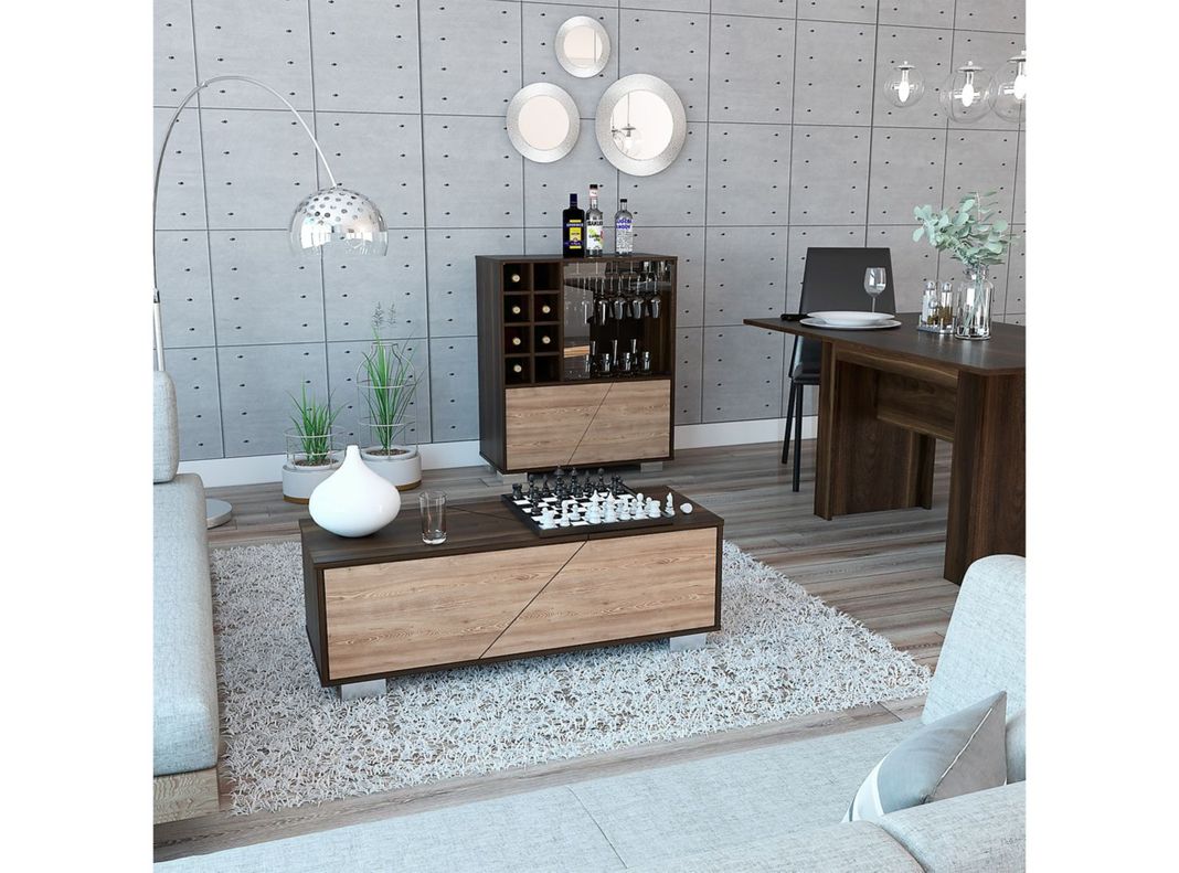 Combo Muebles Fraktal Habano Miel Bar + Mesa Centro-1