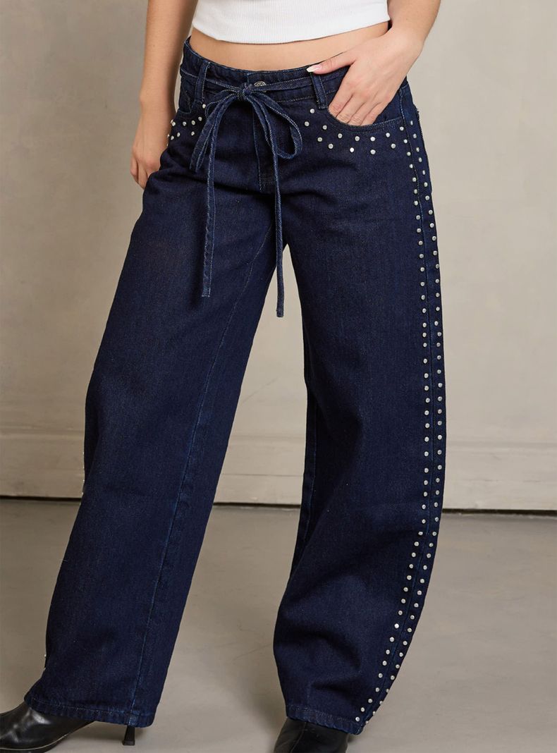 Pantalón Barrel Tachas