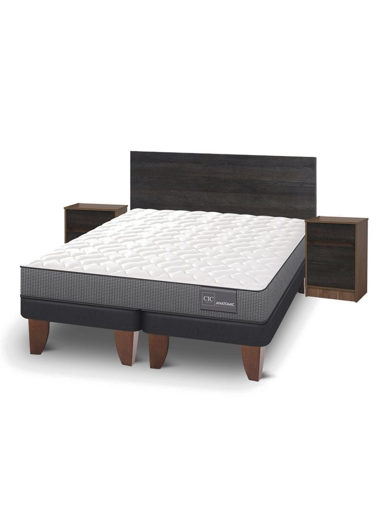 Cama Europea Anatomic 2 Plazas Base Dividida + Set Muebles Espresso-0