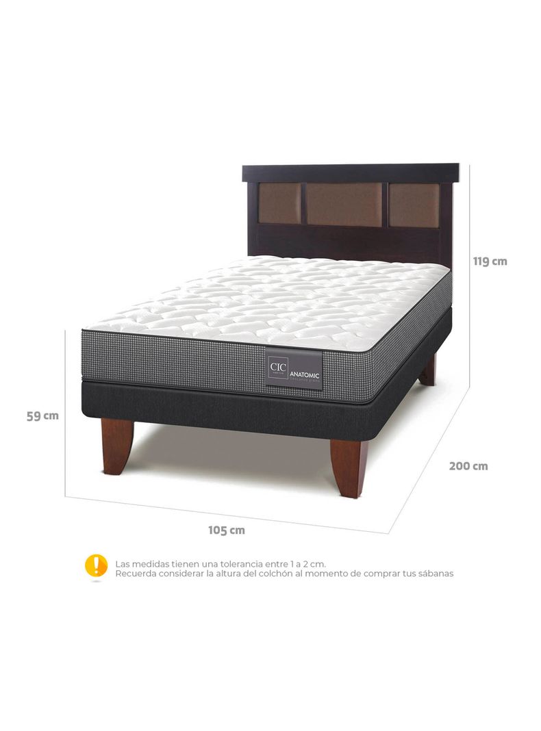 Cama Europea Anatomic 1.5 Plazas + Respaldo Dublin Chocolate-1