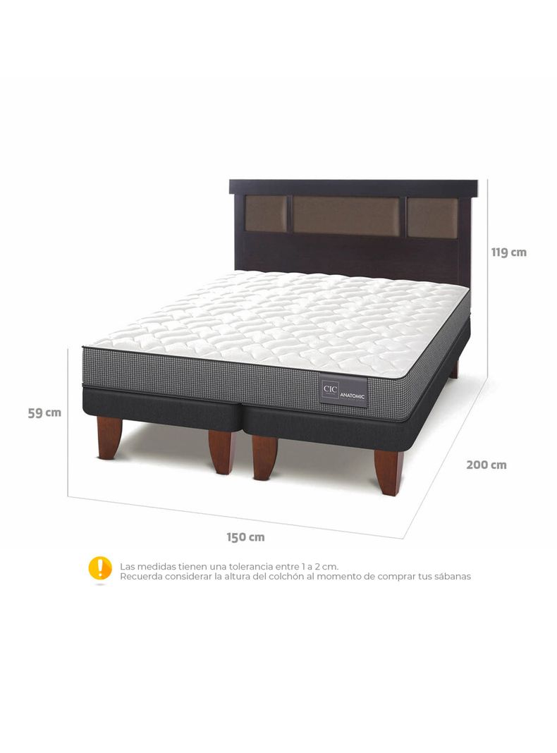 Cama Europea Anatomic 2 Plazas Base Dividida + Respaldo Dublín Chocolate-1