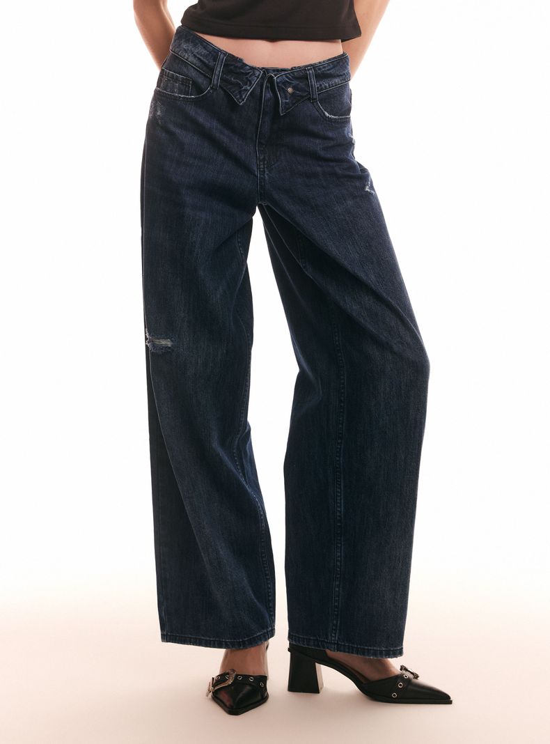 Jeans Rectos Pretina Volteada