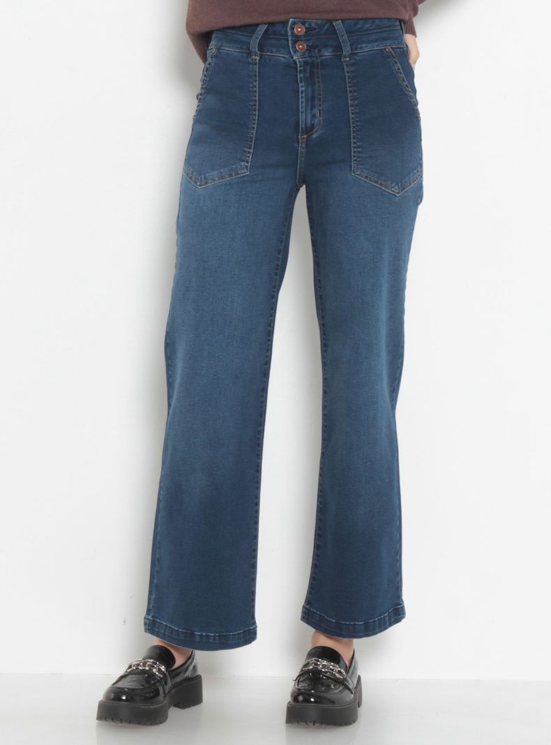 Jeans Recto Cargo Pretina Alta Dos Botones