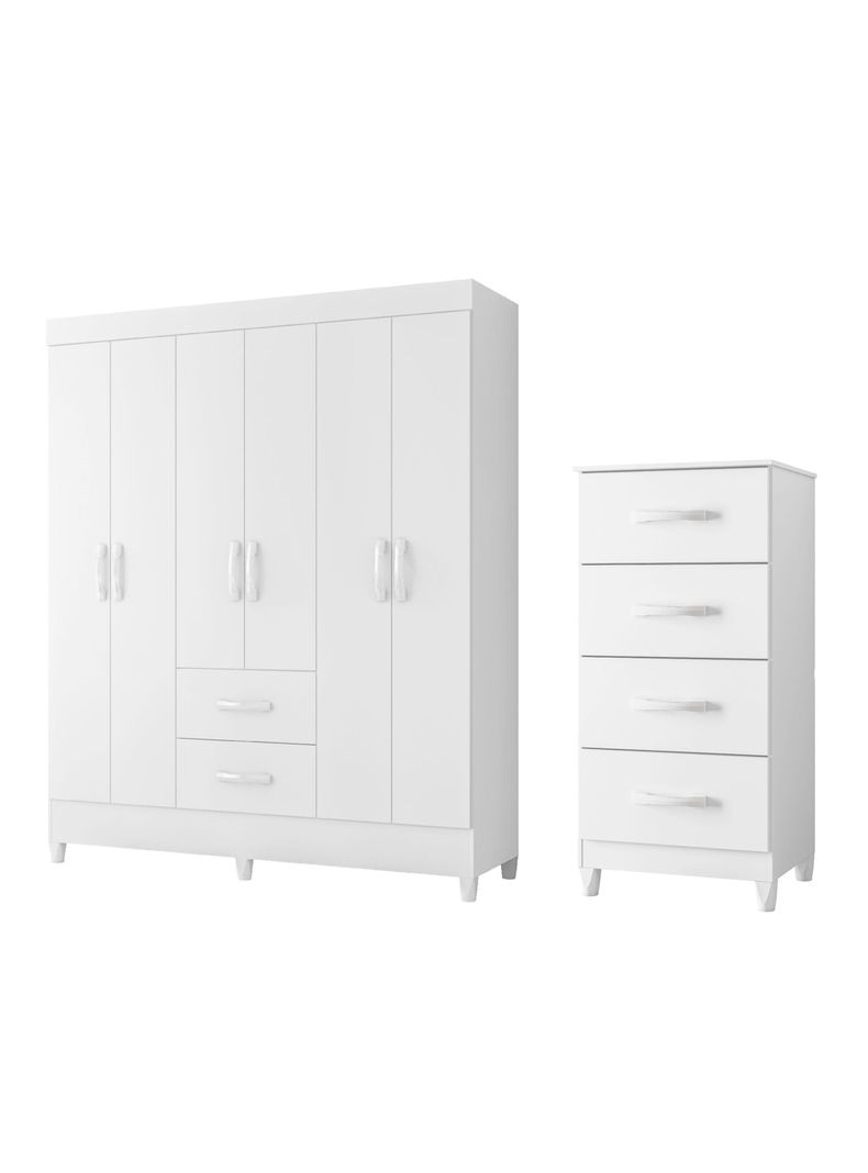 Combo Clóset 6 Puertas + Cómoda 4 Cajones Blanco