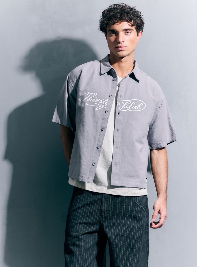 Camisa Rayas y Estampado Manga Corta