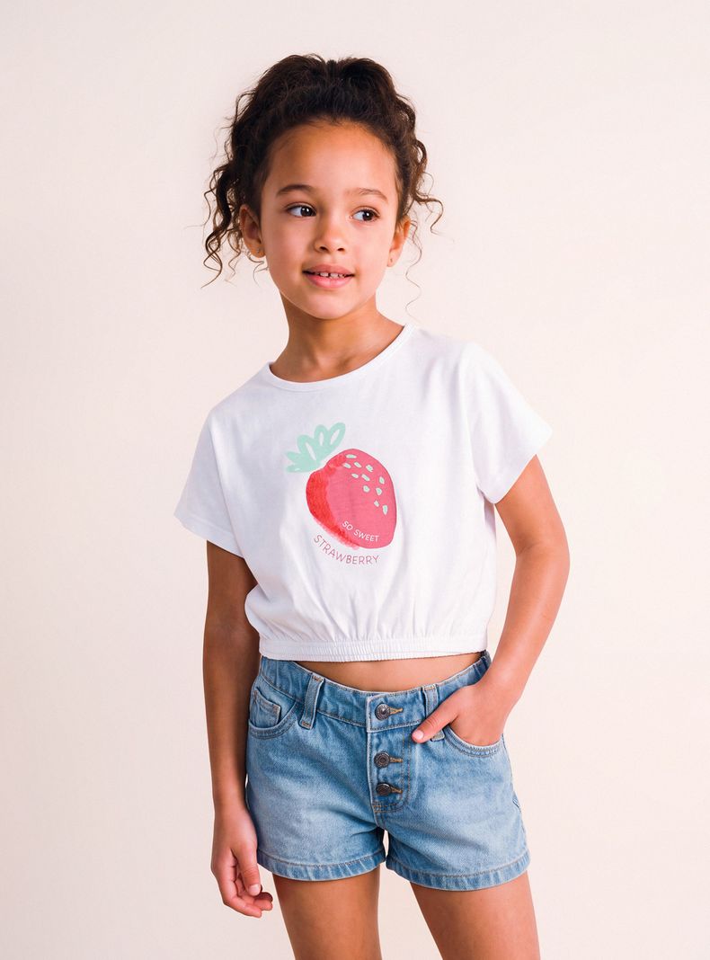 Polera Fit Crop con Elástico Estampado Lentejuelas