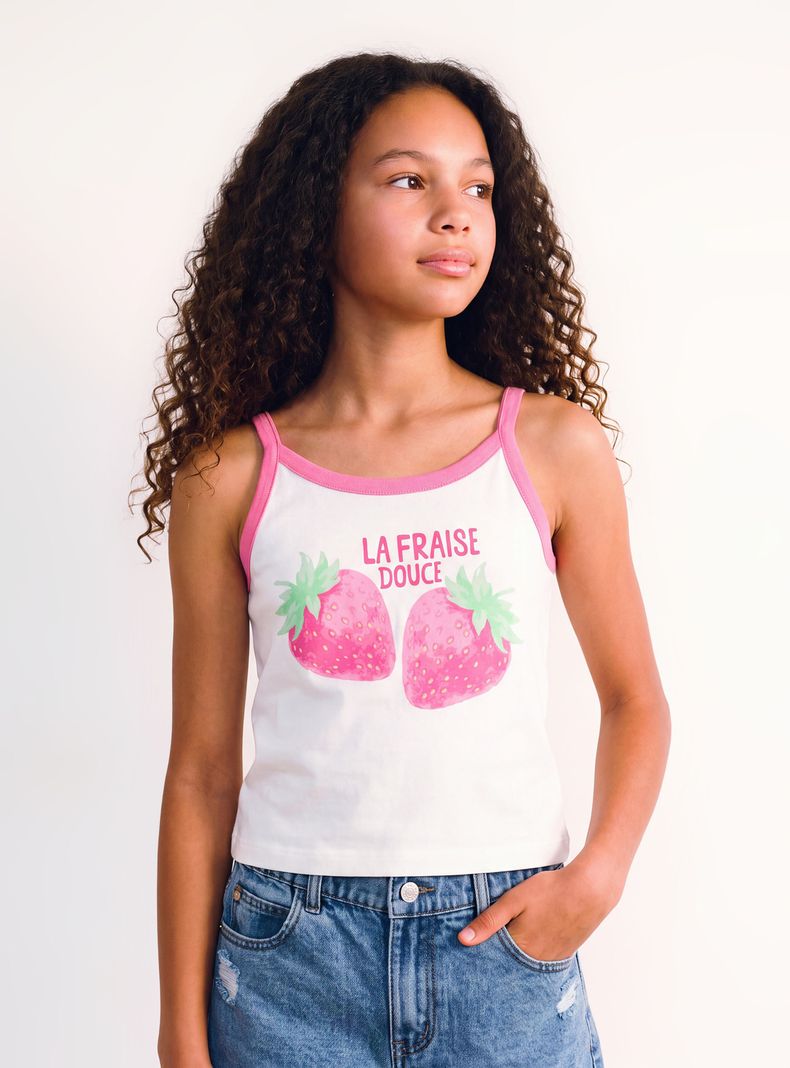 Polera Piping en Contraste con Estampado Veraniego