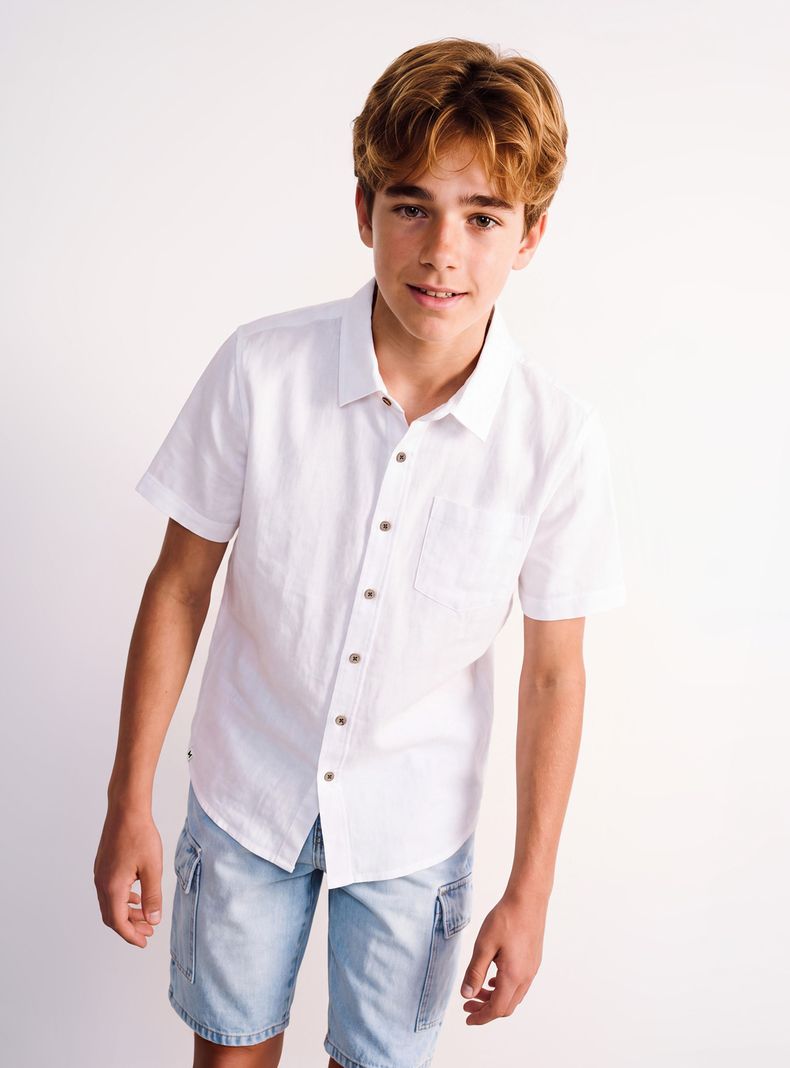Camisa Manga Corta Color Sólido Niño