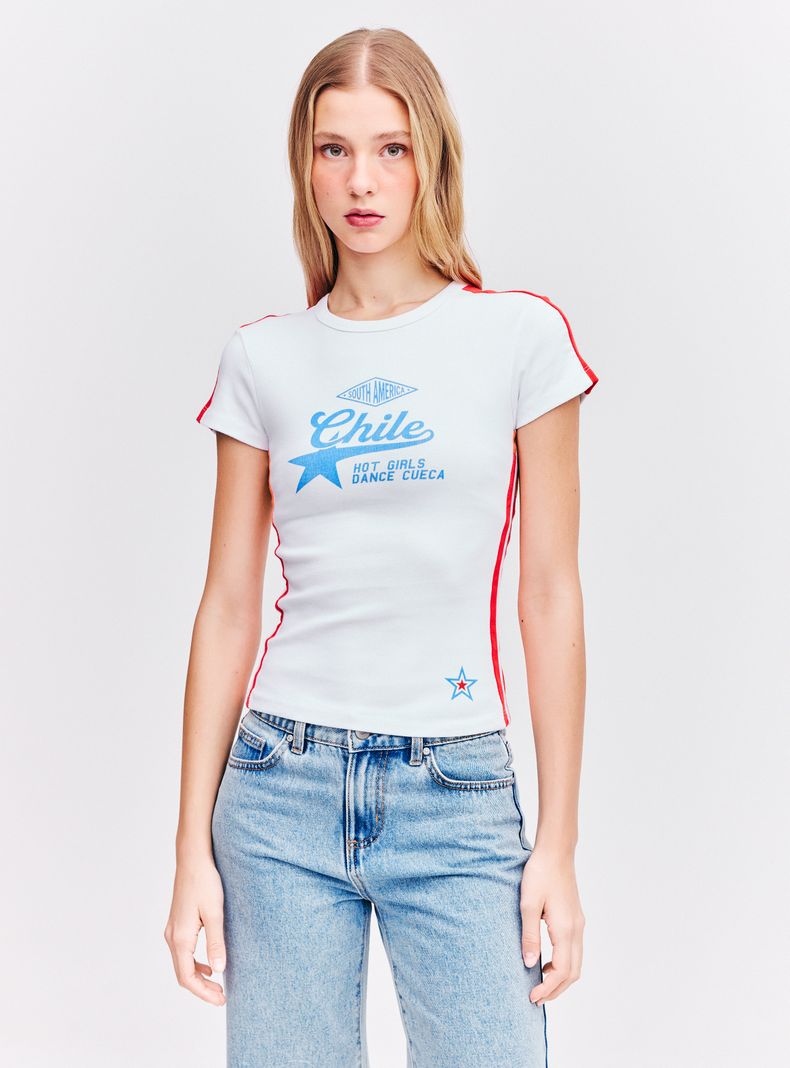 Polera Manga Corta Cuello Redondo Estampado Chile