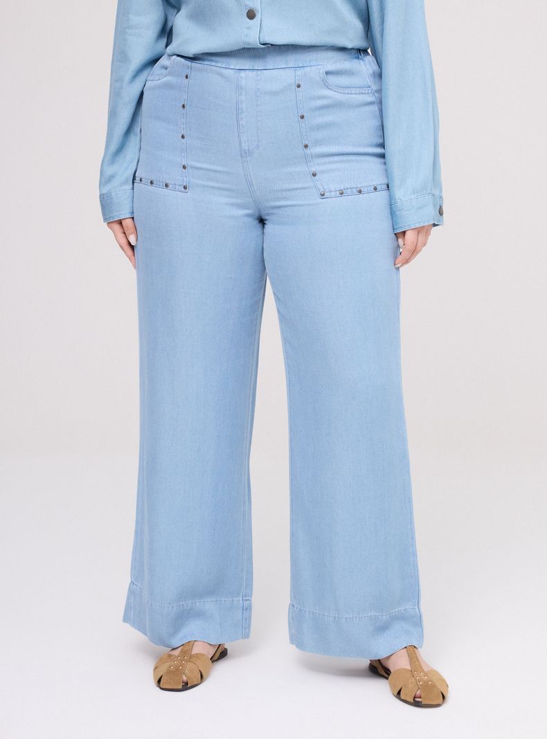 Pantalón Wide Leg con Aplicaciones Metálicas