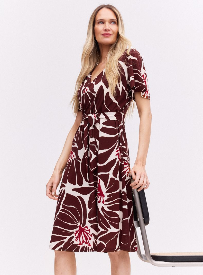 Vestido Midi Cruzado Estampado Crepé