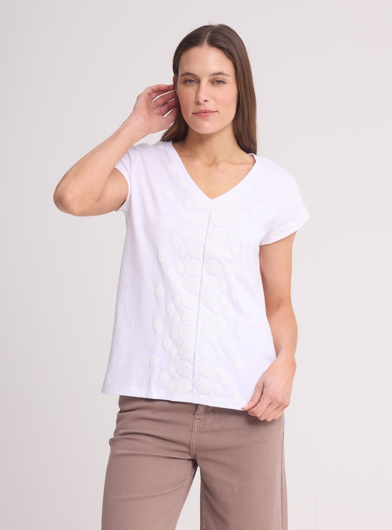 Polera Manga Corta Cuello V con Bolsillo Frontal