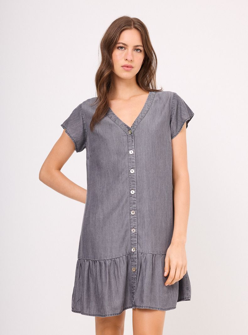 Vestido Corto con Botones y Vuelos