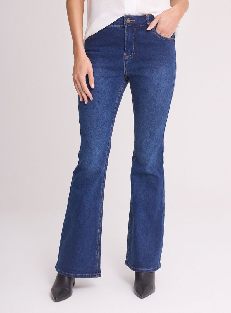 Jeans Flare Fit Tiro Alto Elasticado