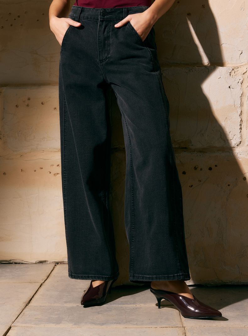 Jeans Tiro Alto y Calce Wide Leg y