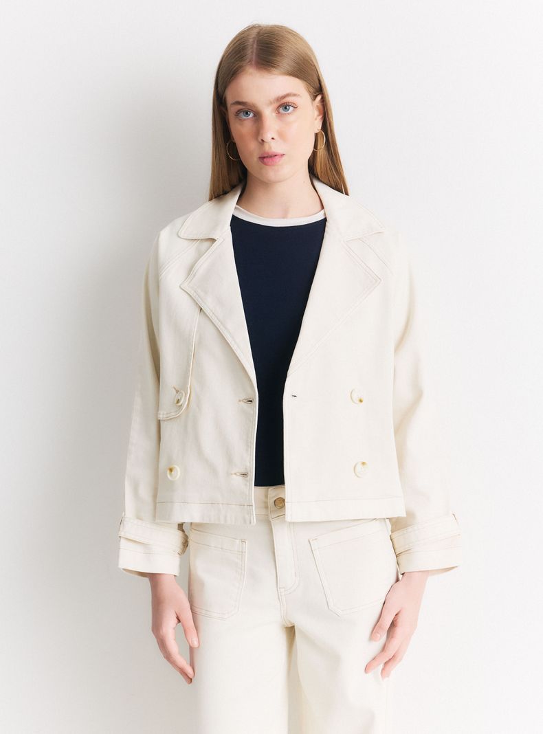 Chaqueta Tipo Trench de Denim Elasticado