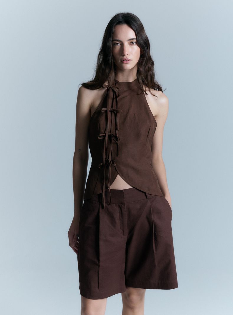 Blusa Lino Halter Amarras Colaboración Alaniz x Alos