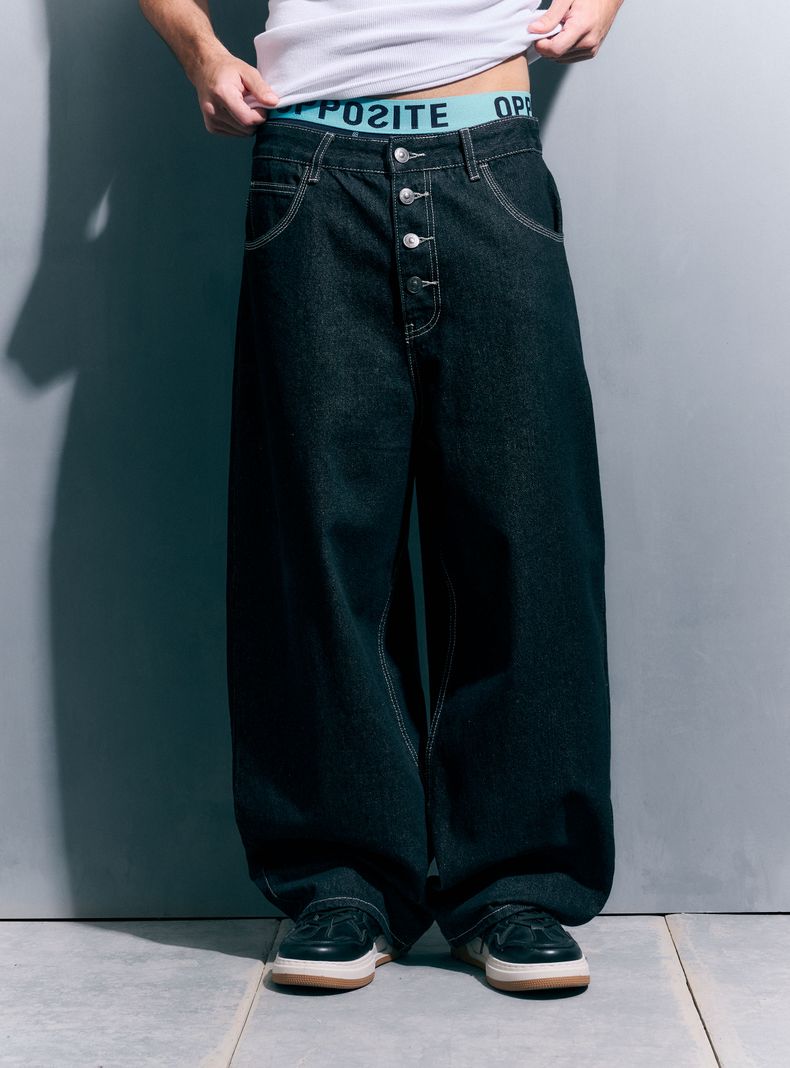 Jeans Botones Frontales Algodón