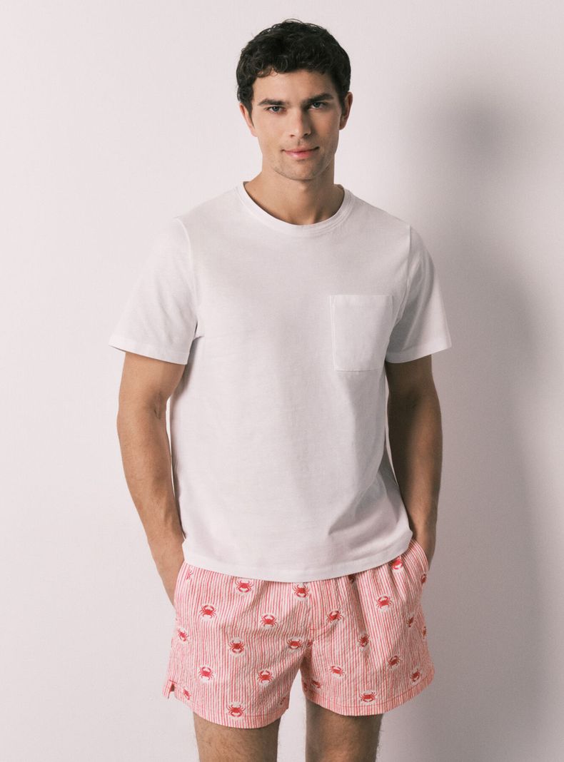 Bañador Hombre Estampado Rayas y Cangrejos
