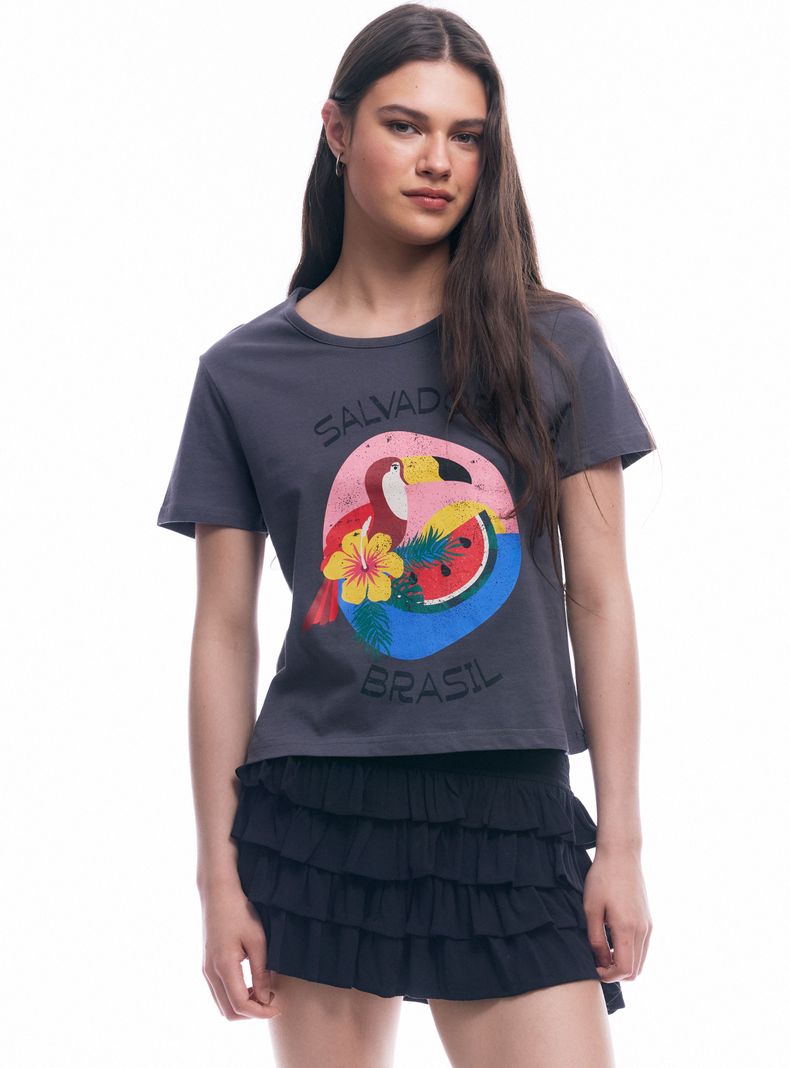 Polera Estampado Manga Corta Cuello Redondo