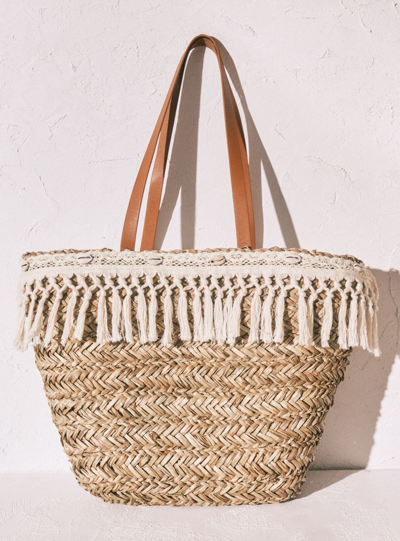 Bolso Grande Tipo Capazo de Rafia y Crochet