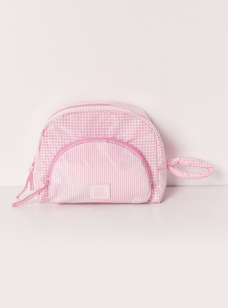 Neceser Acolchado Cuadros y Rayas Rosa