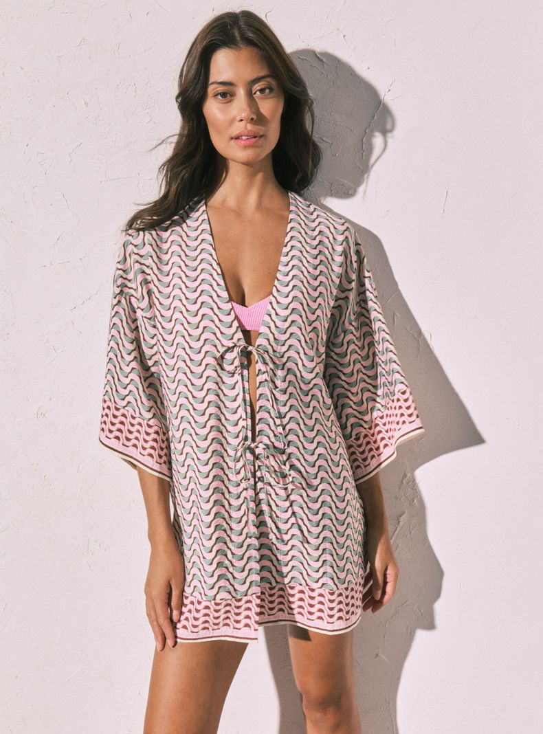 Túnica Kimono Corto Estampado Geométrico
