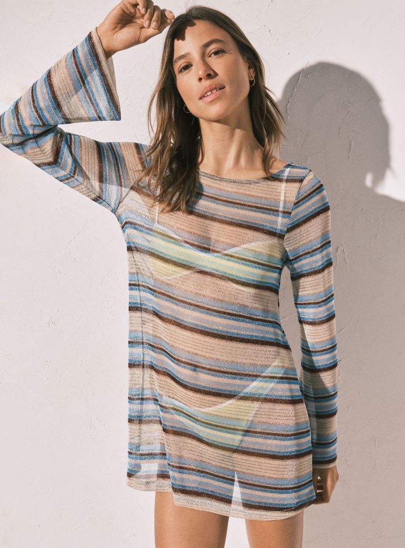 Vestido Túnica Corta Estampado Rayas Lurex