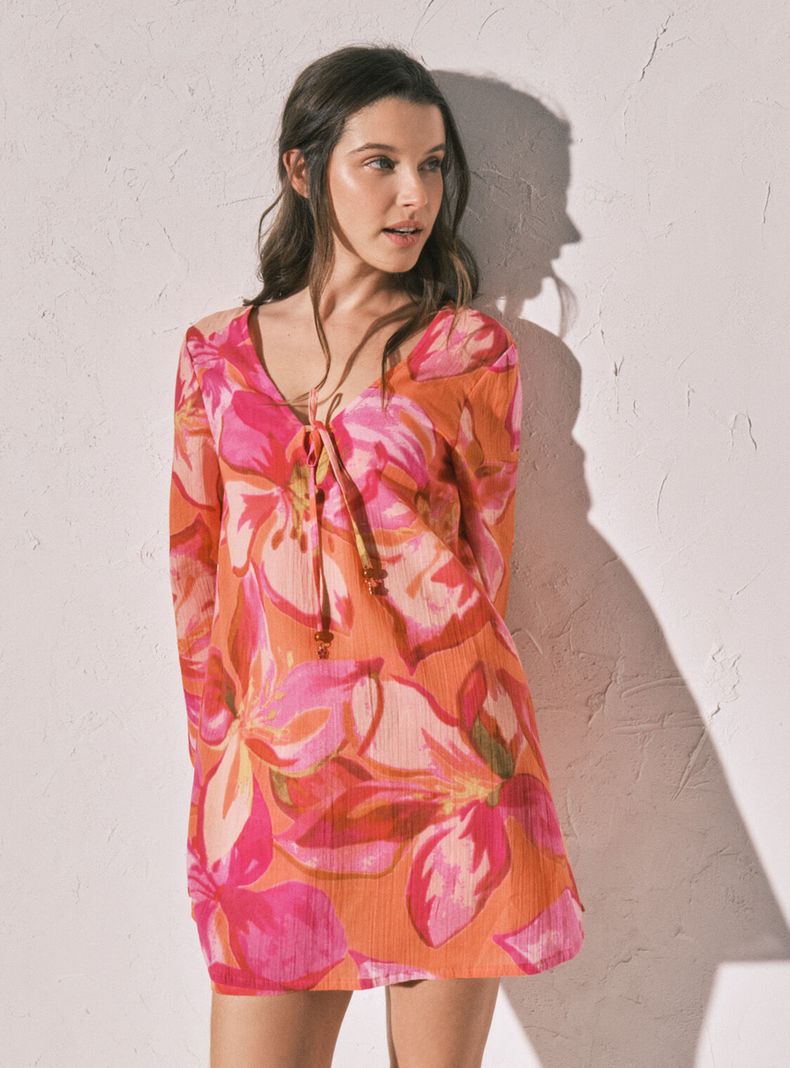 Vestido Tipo Túnica Corta Estampado Maxi Floral